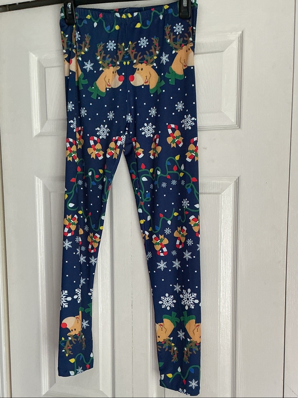 Freeze Navy Holiday Reindeer & Candy Cane Kids Leggings